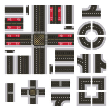 Top Down Dark Grey Main Street and Road Building Kit