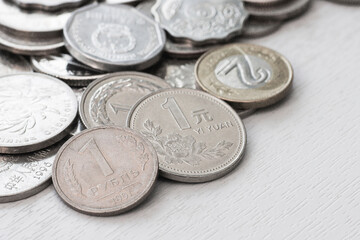 А bunch of coins of different denominations.