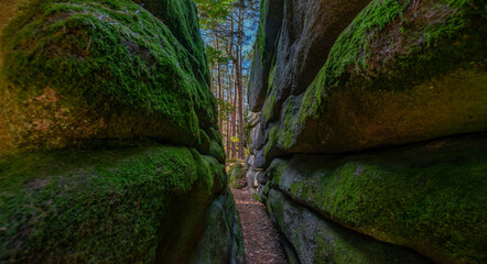 pass in mythical stone giants and viklas and granit rockformation in Blockheide, natural reserve...