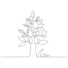 
Continuous one line plant growth tree outline vector art drawing
