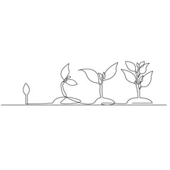 
Continuous one line plant growth tree outline vector art drawing