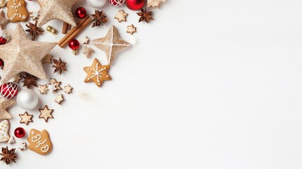 festive christmas assortment with copy space, white background, generative ai