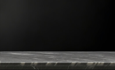 Black stone marble countertop table top on black empty space background. Suitable for display or montage products
