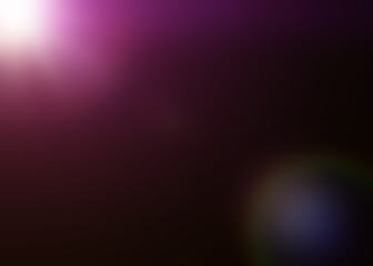 A blurred lens flare in the upper left corner, pink sunstroke with reflections. Artificial effect. Useful in overlay or screen mode.
