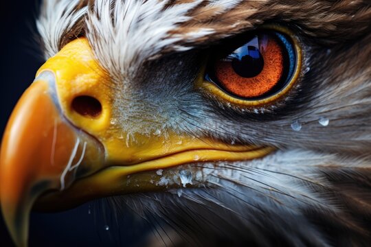 An intimate view of the keen eye of a majestic eagle up close