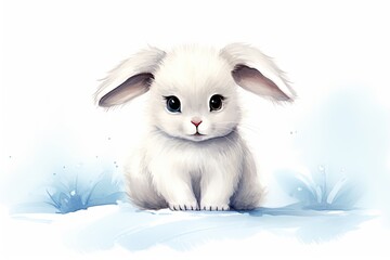 Cute little white bunny on light background