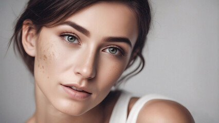 Fototapeta premium The girl's face had blemishes and freckles. 