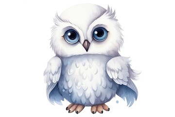 Beautiful white owl with blue eyes on light background
