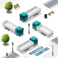 Persian Green Isometric Truck from the Front Back Right and Left Views