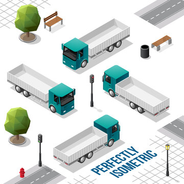 Persian Green Isometric Truck from the Front Back Right and Left Views