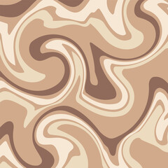 Retro style 60s 70s earthy colours liquid marble vector seamless pattern. Abstract groovy coffee aesthetics background.