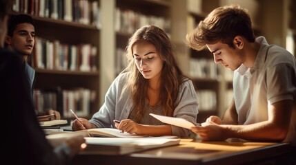 University Duo: Immersed In The Library, Amid Books And Notes, This Young Couple Blends Efforts And Strengthens Academic Bonds. A Vibrant Snapshot Of Companionship And Educational Dedication.