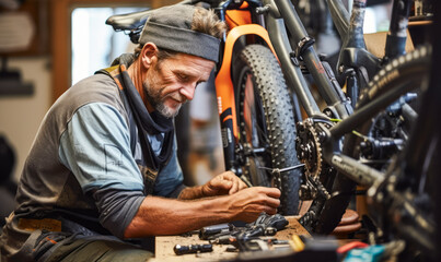 Gears & Grind: Day in the Life of a Bicycle Repairer. - obrazy, fototapety, plakaty