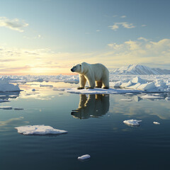 a polar bear standing on a single seashore who swim in the ocean
