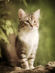Cat vintage picture in beige tones. Vintage animal. Ai Generated