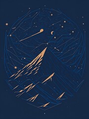 Сonstellation and mountain, graphic design, artistic, clean vector lines. Ai Generated
