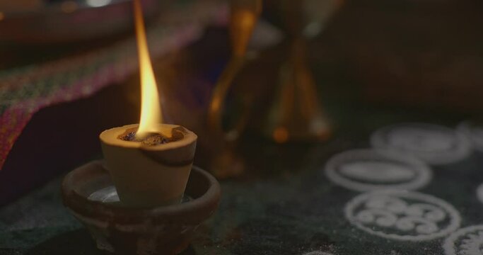 Oil lamp decoration and puja of Diwali of Hindu tradition
