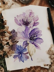 Watercolor drawing of flowers. AI Generated