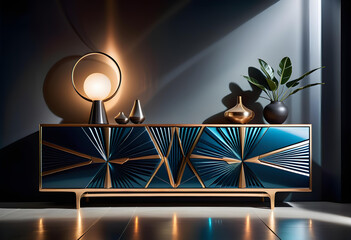 art deco designer sideboard in a living room. generative ai