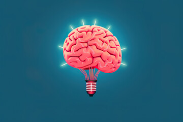 Creative generative AI illustration of brain in light bulb shape with concept of idea or brainstorm against blue background