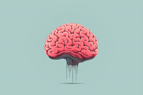 Creative generative AI illustration of brain with liquid dropping against blue background