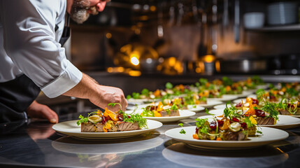 cook perparing food for festive in a restaurante
