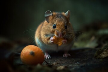 cute tiny rodent holding food. Generative AI