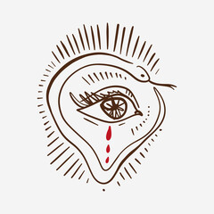 Magic School Dark Academia Symbol Line Art Heart and Snake Illustration