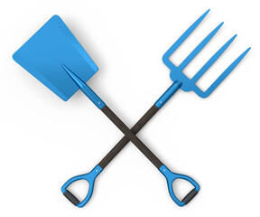 Set of garden pitchfork and shovel with wooden handle for harvesting hay