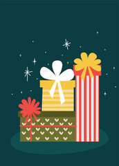 Christmas illustration with gift boxes.