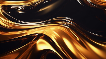 Liquid glass wallpaper with a dark oil flow background or abstract 3D water with a gold shine.