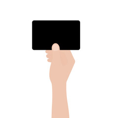 Hand Holding Blank Credit Card or Business Card. Hand Showing Empty Card. Vector Illustration Isolated on White Background. 