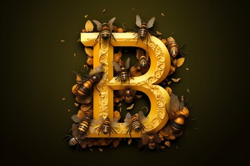 B letter made from bees hive with bees