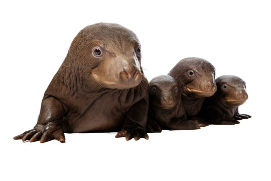Platypus Mother and Offspring on isolated background