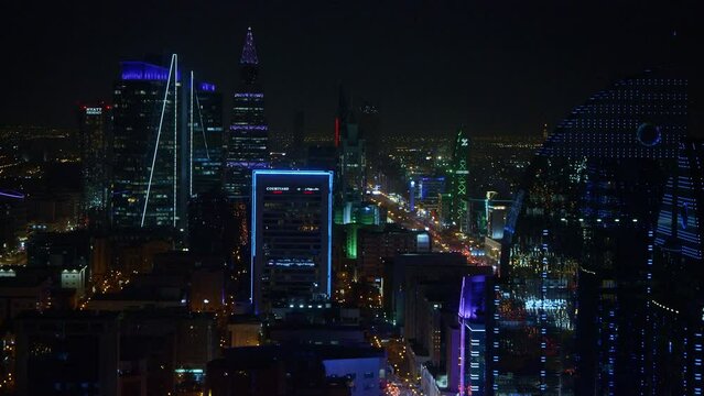 Cinematic Neon City At Night - Wide, still shot