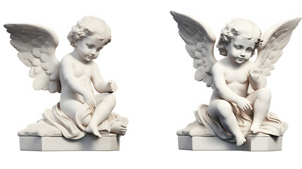 Set of cherubs marble statue isolated on transparent background - Fictional Person, - obrazy, fototapety, plakaty