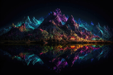A breathtaking illustration of mountains in vivid and vibrant colors, showcasing the beauty of nature. Generative Ai, Ai.