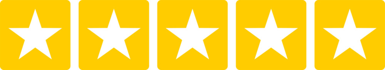 Golden Yellow Five 5 Stars in Soft Square Icon Quality Review Symbol. Vector Image.