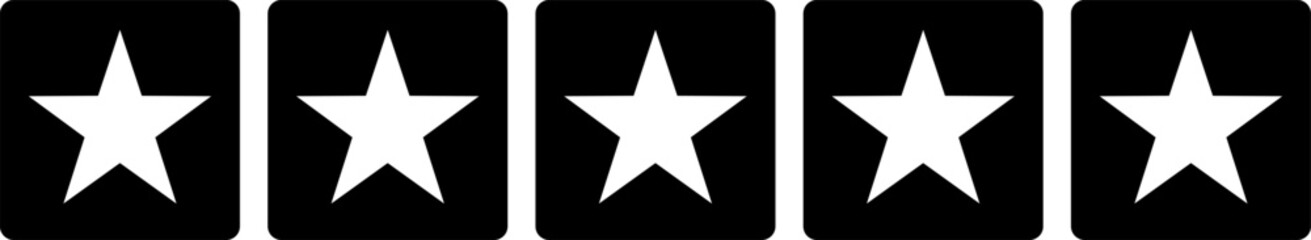 Golden Black and White Five 5 Stars in Soft Square Icon Quality Review Symbol. Vector Image.