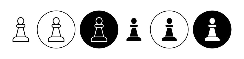Chess pawn sign icon set. Chess game vector symbol in black filled and outlined style. - obrazy, fototapety, plakaty