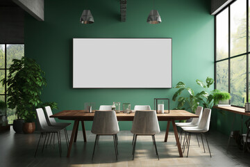 Empty coworking office with green walls