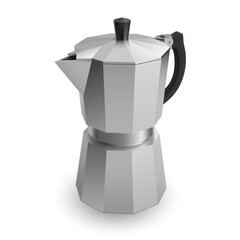 Italian geyser coffee maker a la moka on white background. Illustration of coffee pot for making espresso coffee on White Backdrop - 661185192
