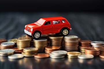toy car with coins. Spending and loans for the maintenance car