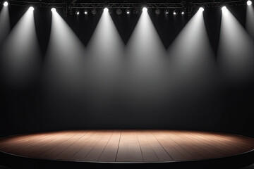 blank empty concert stage with spotlights and spotrays, stage for your presentation, 3d rendering,...