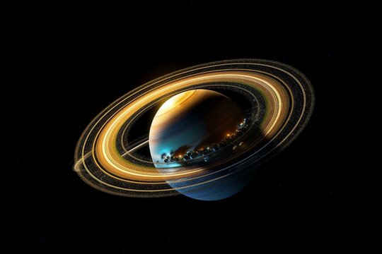 Astonishing celestial body encircled by rings that orbits the planet Saturn. Generative AI