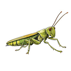 Hand Drawn Flat Color Grasshopper Illustration
