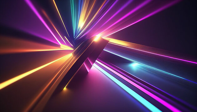 Neon wallpaper lights with wavy laser rays sharp edge glowing background Ai generated image