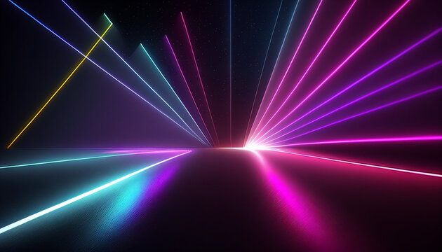 Neon wallpaper lights with wavy laser rays sharp edge glowing background Ai generated image