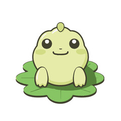 Minimalist Kawaii Frog Sticker on White Background - Cute Japanese Amphibian Vector Illustration