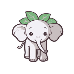 Minimalist Kawaii African Bush Elephant Sticker on White Background - Cute Japanese Elephant Vector Illustration